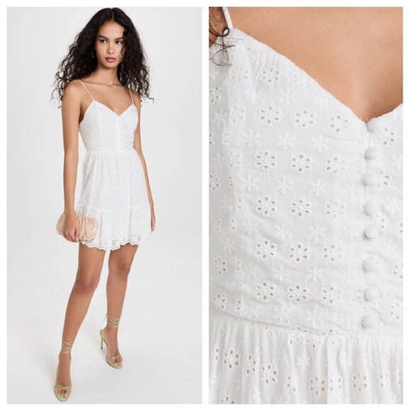 alice + olivia Fae Eyelet Embroidery Fit Flare Mini Dress White Womens Size 14 - Picture 1 of 13